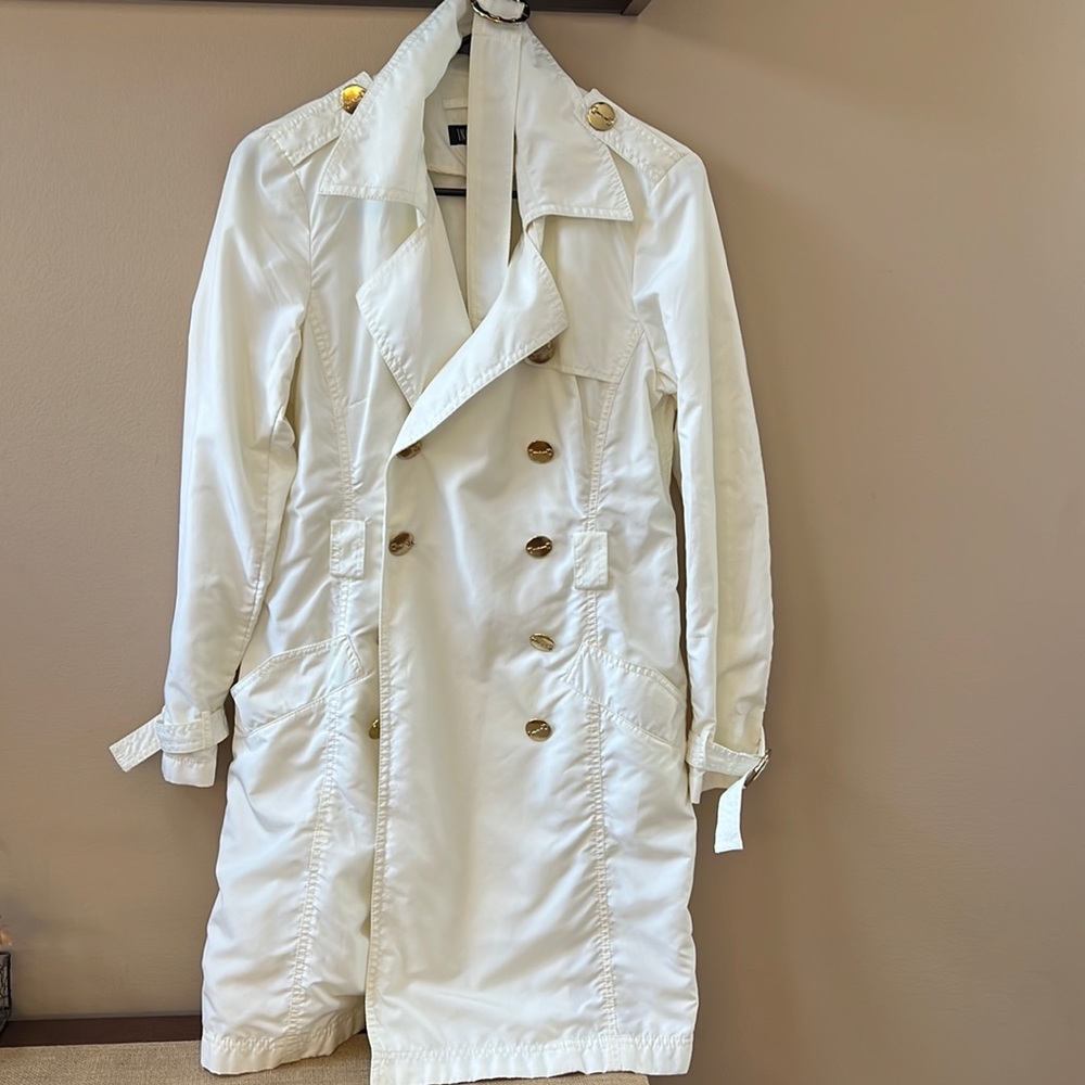 Ivory French coat jacket with gold buttons